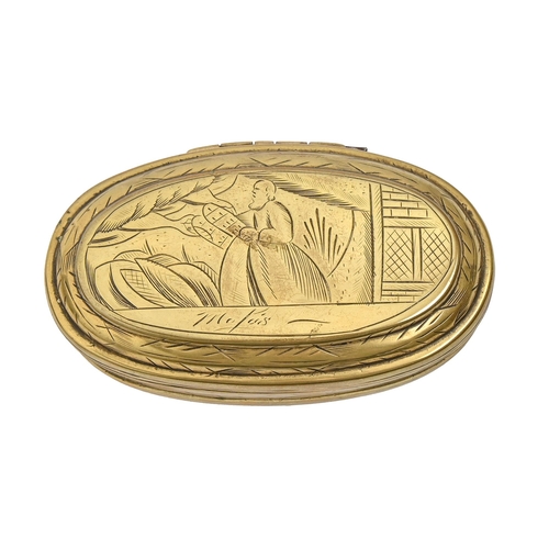 A Dutch oval brass tobacco box,