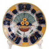 A Dutch Peacock Tin Glazed Pot