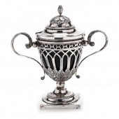 A DUTCH SILVER SUGAR URN WITH