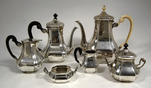 A Dutch silvery metal six piece tea
