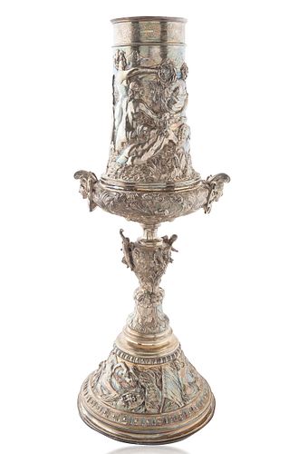 A EUROPEAN SILVER REPOUSSE VASE,