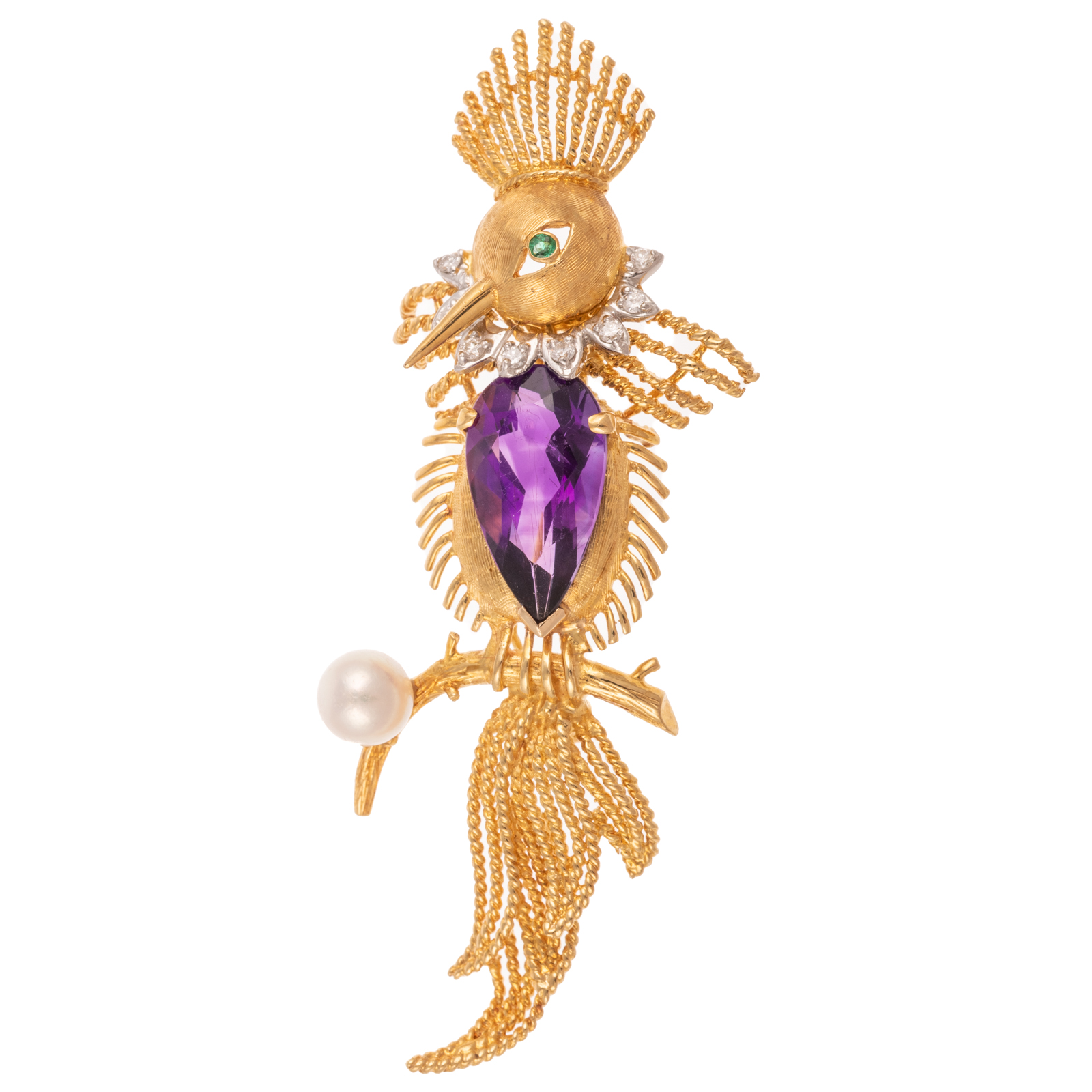 A FABULOUS AMETHYST BIRD BROOCH