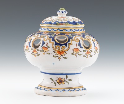 A Faience Bouquetiere with Lid Hand