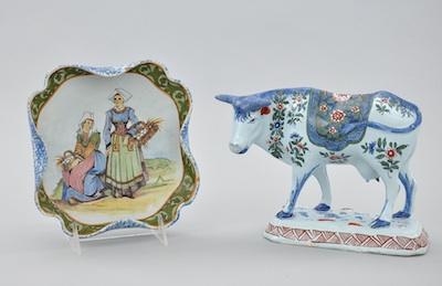 A Faience Cow Figure and a