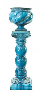 A Faience Jardiniere on Stand
