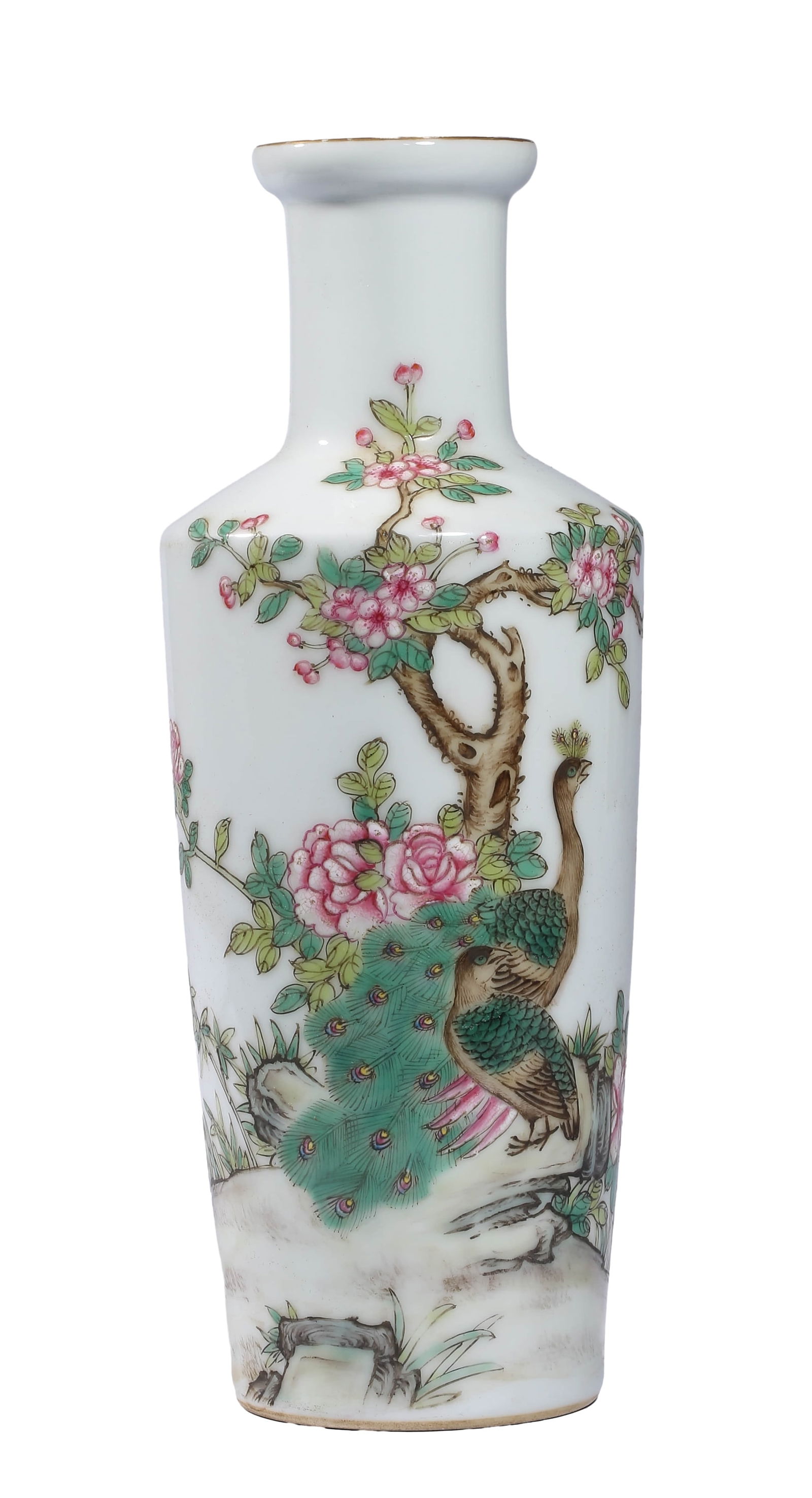 A FAMILLE ROSE 'PEACOCK AND FLORAL'
