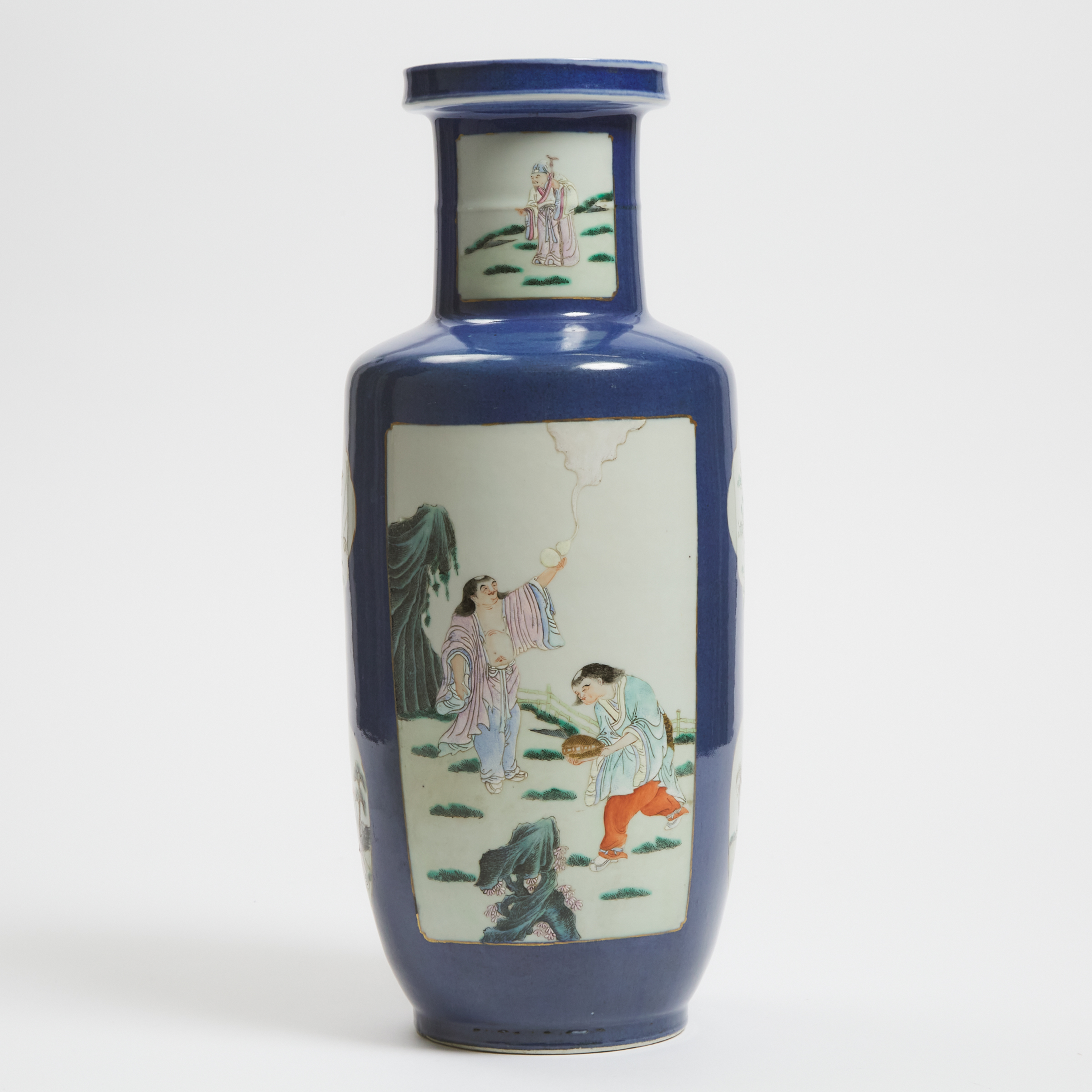 A Famille Rose Powder-Blue-Ground