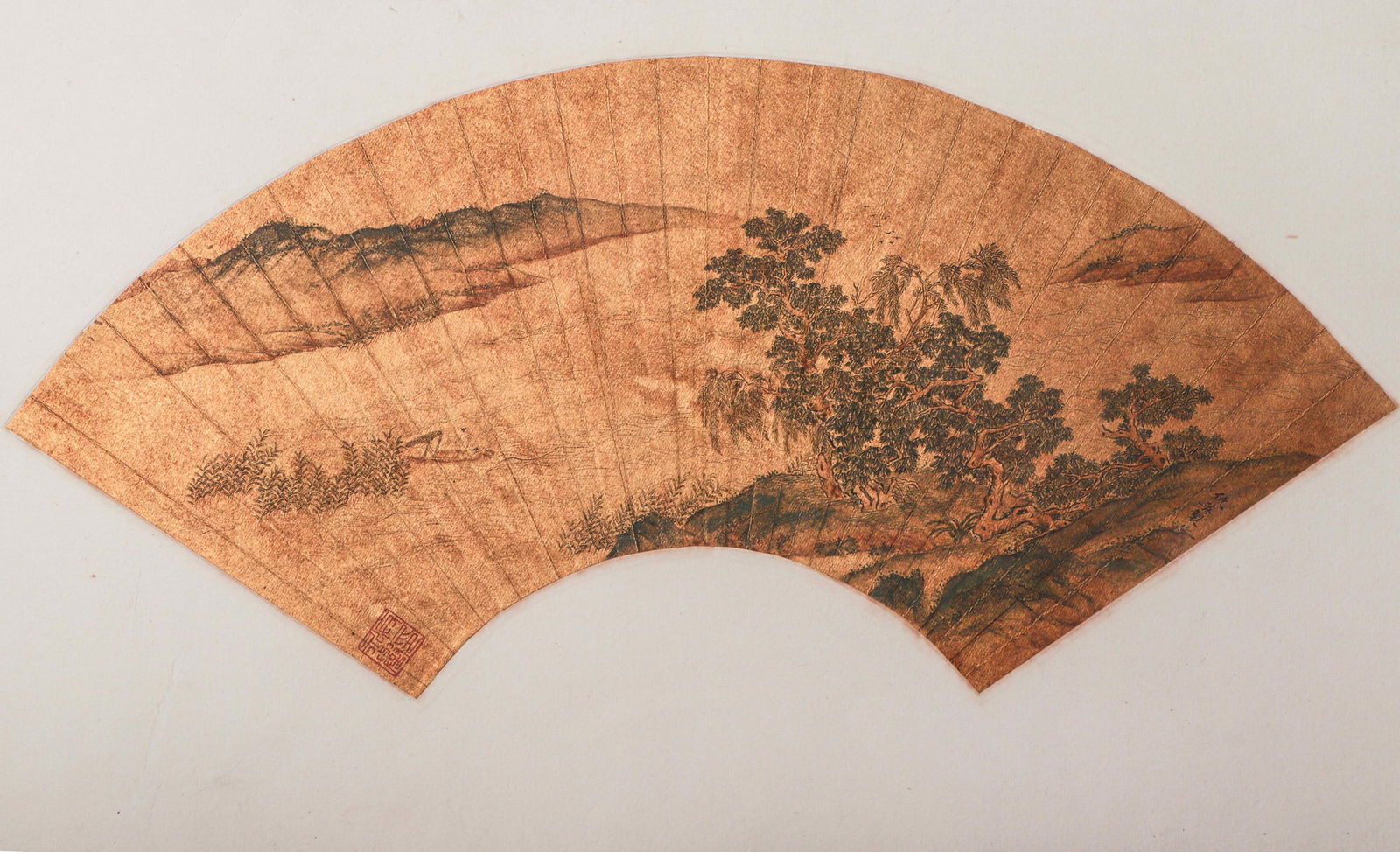 A FAN SHAPED PAINTING  LANDSCAPE