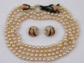 A faux coral onyx pearl and di