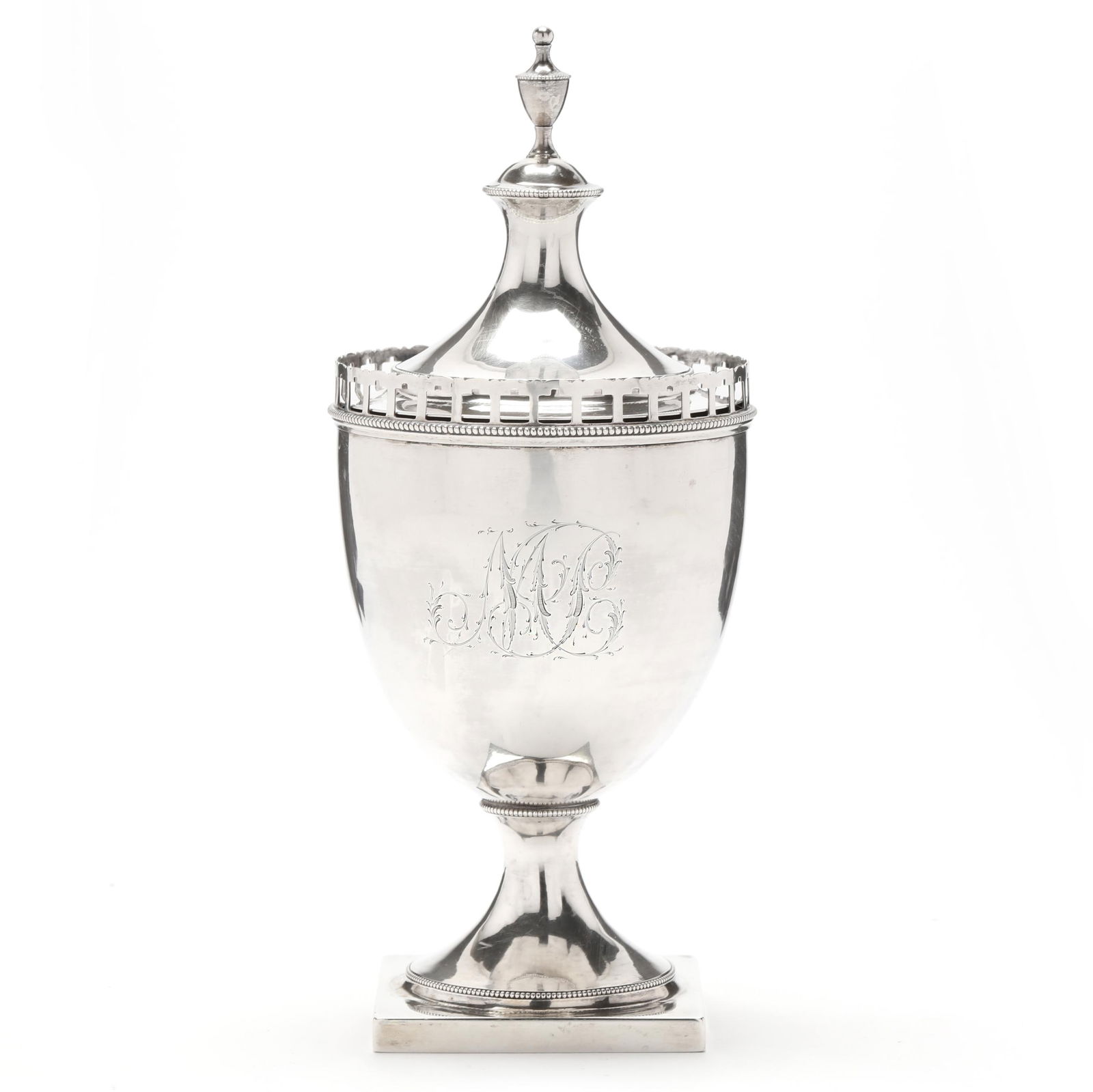 A FEDERAL COIN SILVER SUGAR URN,