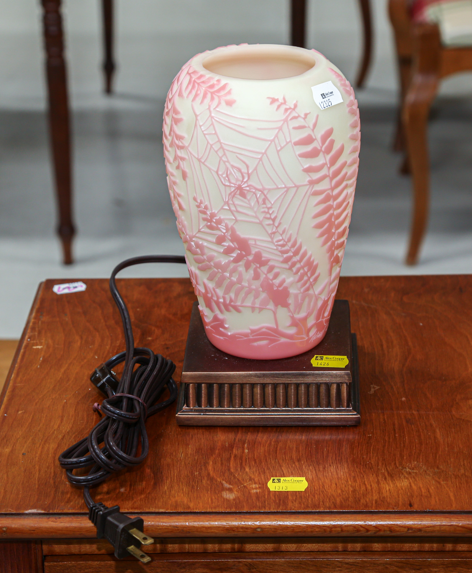 A FENTON CAMEO GLASS VASE Mounted