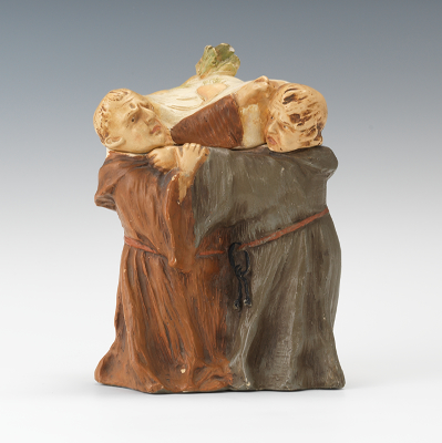 A Fighting Monks Tobacco Jar
