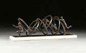 A FIGURAL IRON AND MARBLE SCUL
