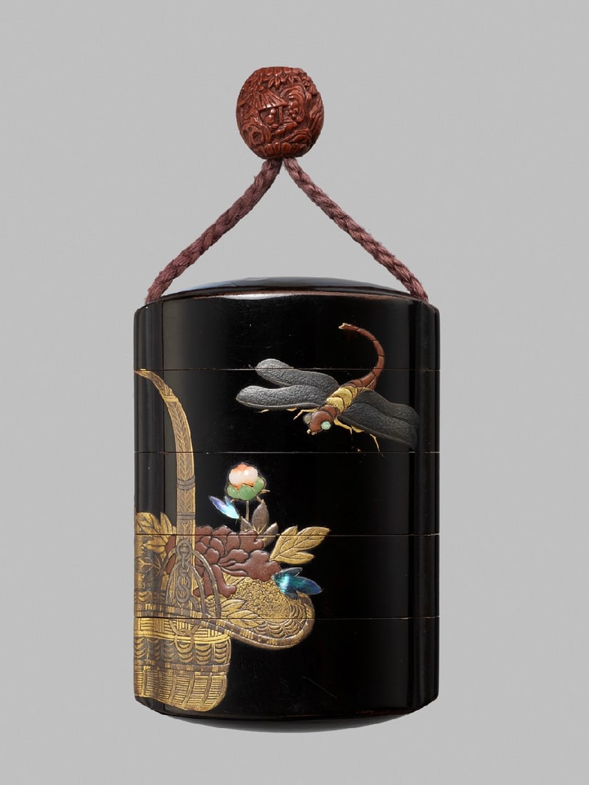 A FINE FOUR-CASE ROIRO LACQUER INRO