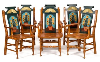 A fine set of six carved birch
