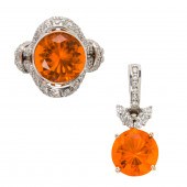 A FIRE OPAL, DIAMOND AND EIGHT