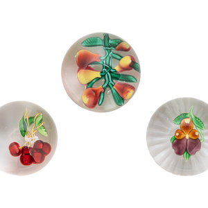 A Five Pears Glass Paperweight, a