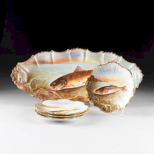 A FIVE PIECE HAND PAINTED LIMOGES