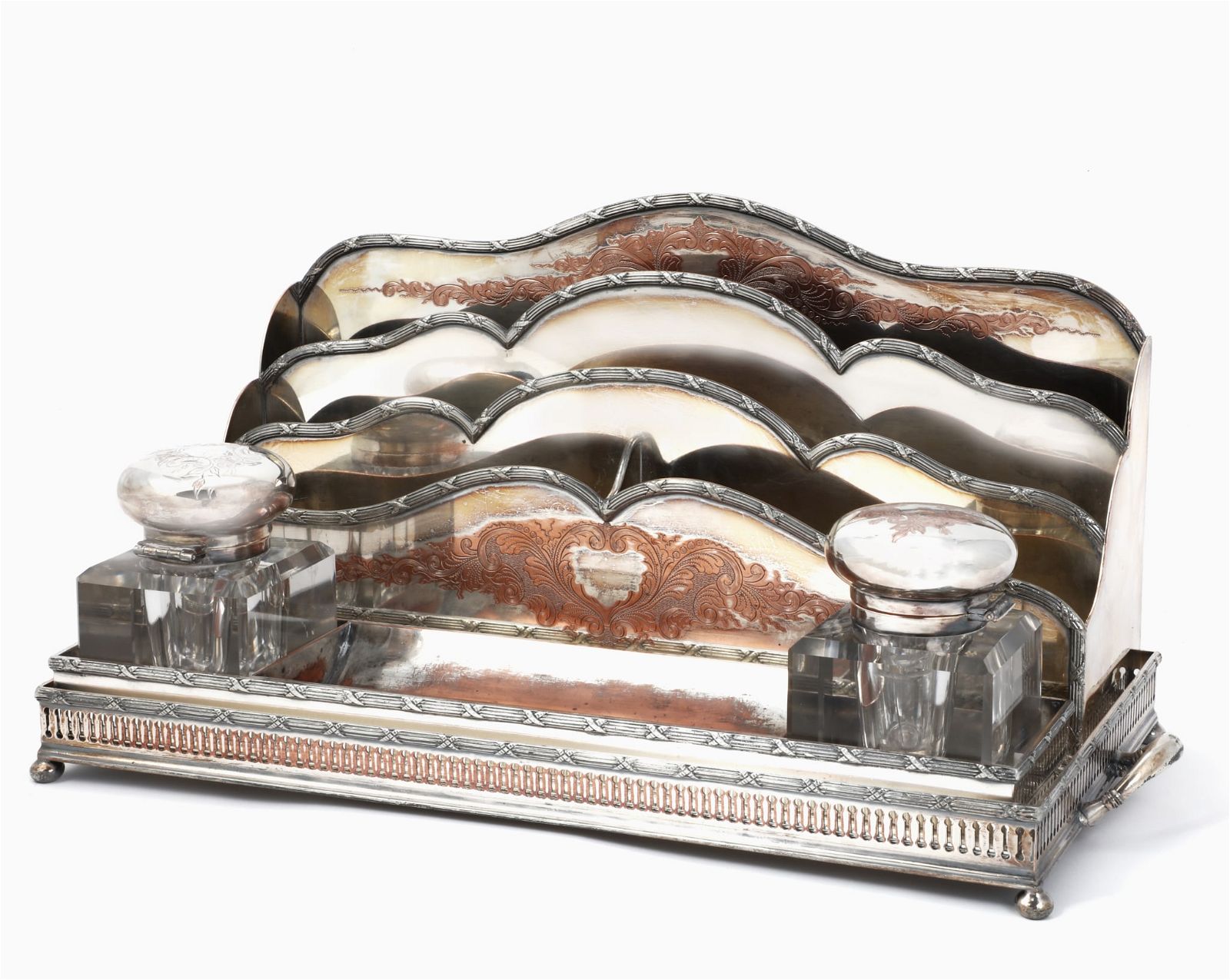 A FIVE PIECE SILVERPLATE DESK