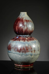 A FLAMBE GLAZED GOURD SHAPED V