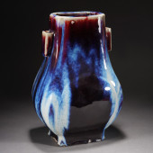 A FLAMBE GLAZED PORCELAIN ZUN