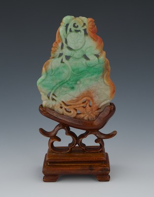 A Flat Carved Jadeite Plaque of a