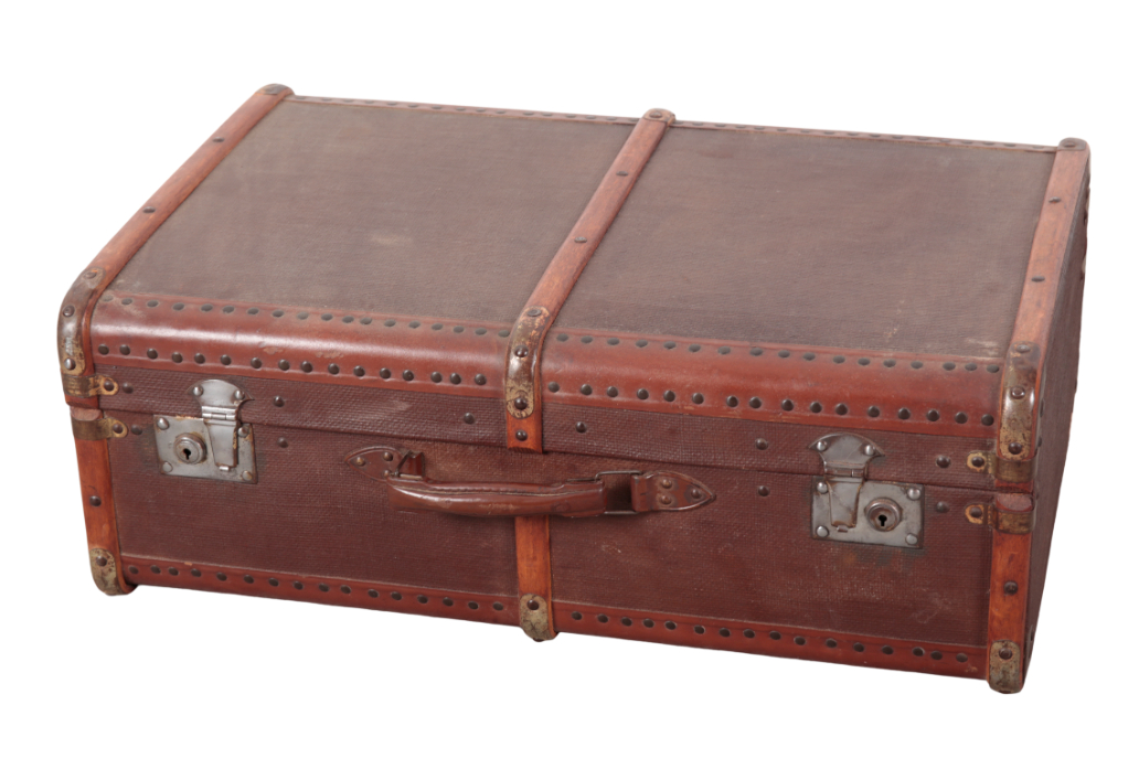 A FLAXITE TRAVEL TRUNK with wood