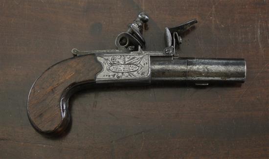 A flintlock boxlock pocket pistol