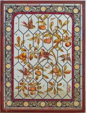 A FLORAL DECORATED LEADED GLAS