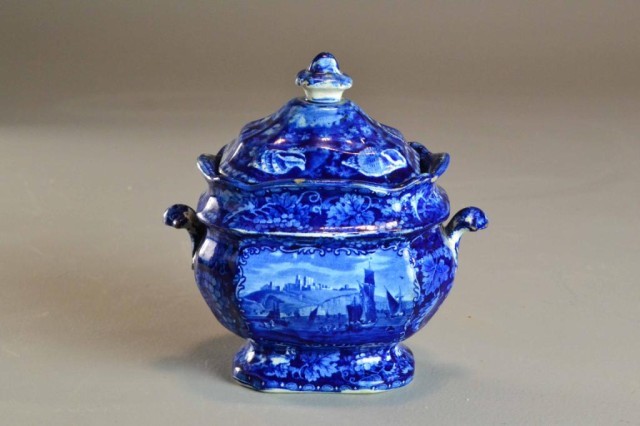 A Flow Blue Transferware Sugar