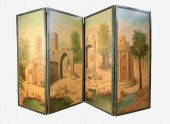 A FOUR PANEL PAINTED SCREEN DE