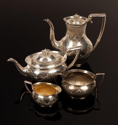A four-piece silver tea and
