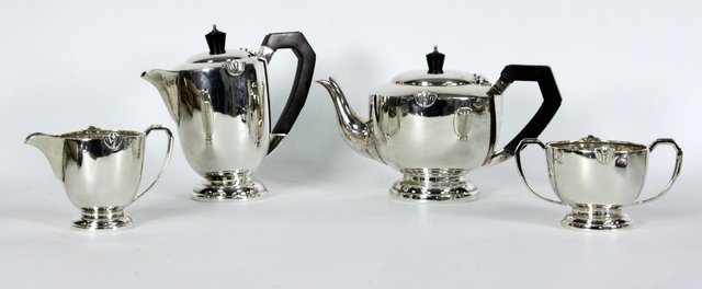 A four-piece silver tea service