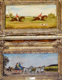 A fox hunting oil on board signed