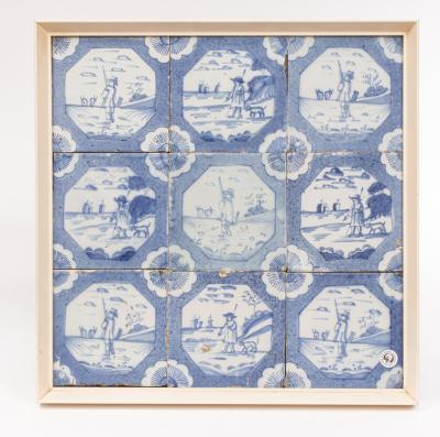 A frame of nine English Delftware