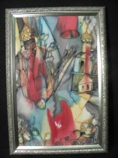 A framed abstract batik painti