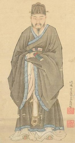 A FRAMED CHINESE SCROLL PAINTING OF