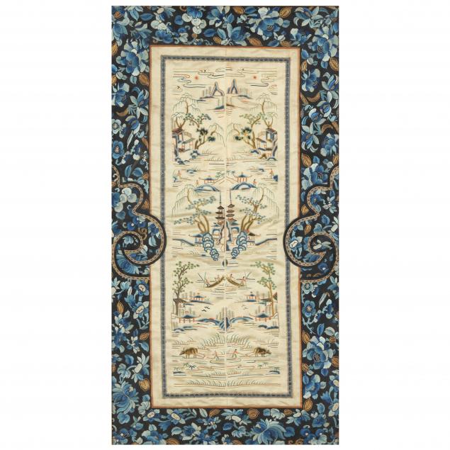 A FRAMED CHINESE SILK AND GOLD