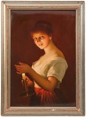 A FRAMED KPM "GIRL WITH A CAND
