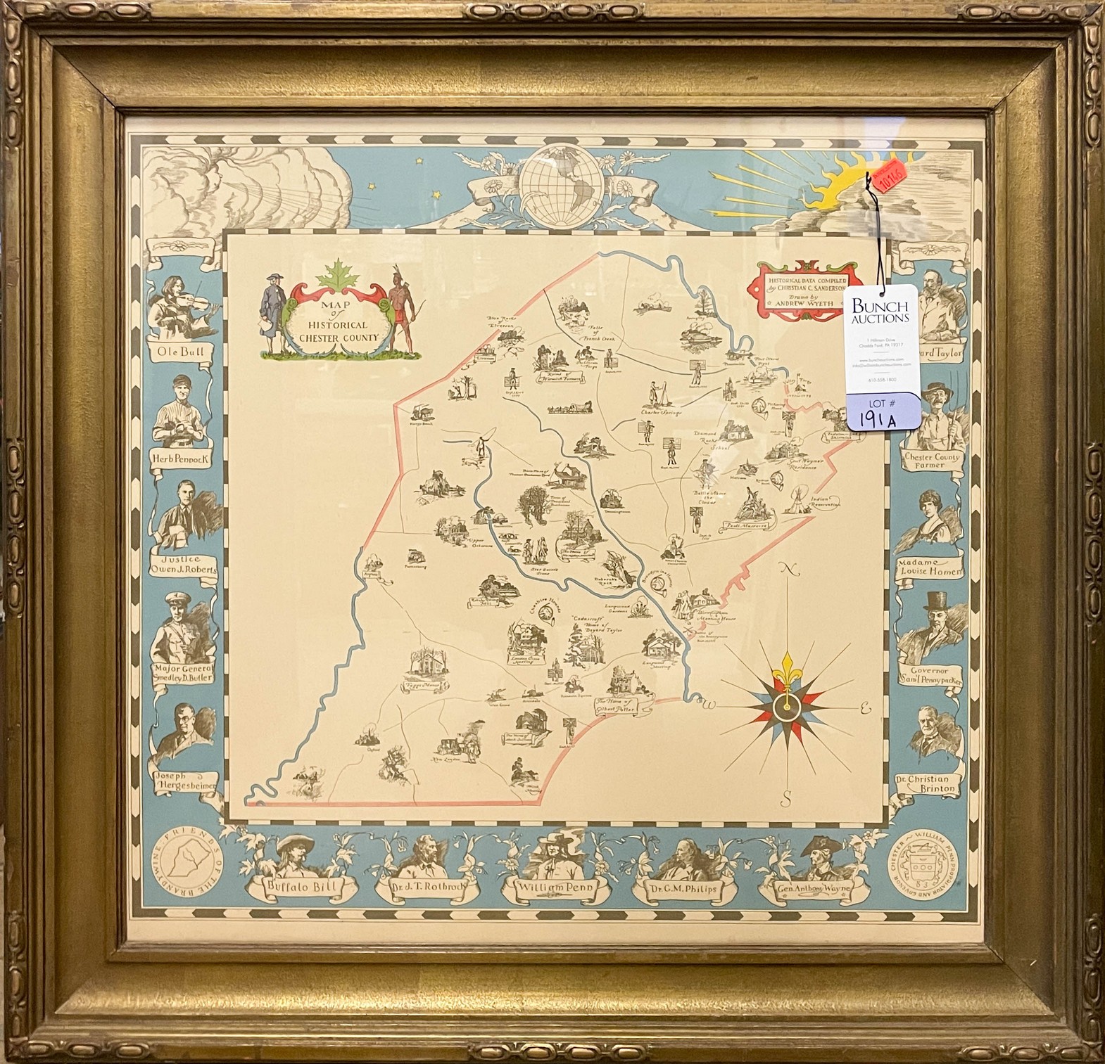 A framed map of historical