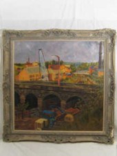 A framed oil on board painting