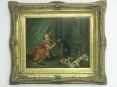 A framed painting on panel dep