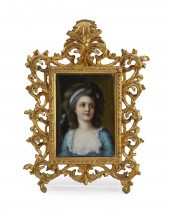 A FRAMED PORCELAIN PORTRAIT PL