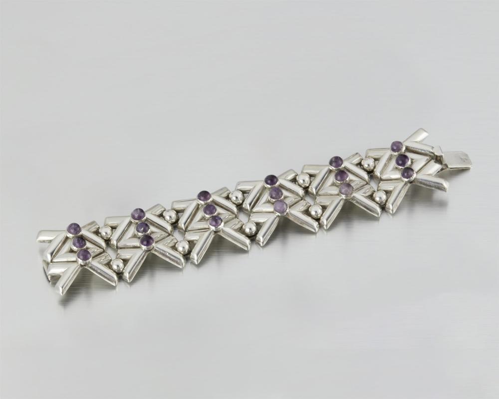 A FRED DAVIS SILVER AND AMETHYST