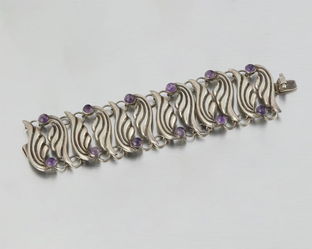 A FRED DAVIS SILVER AND AMETHYST