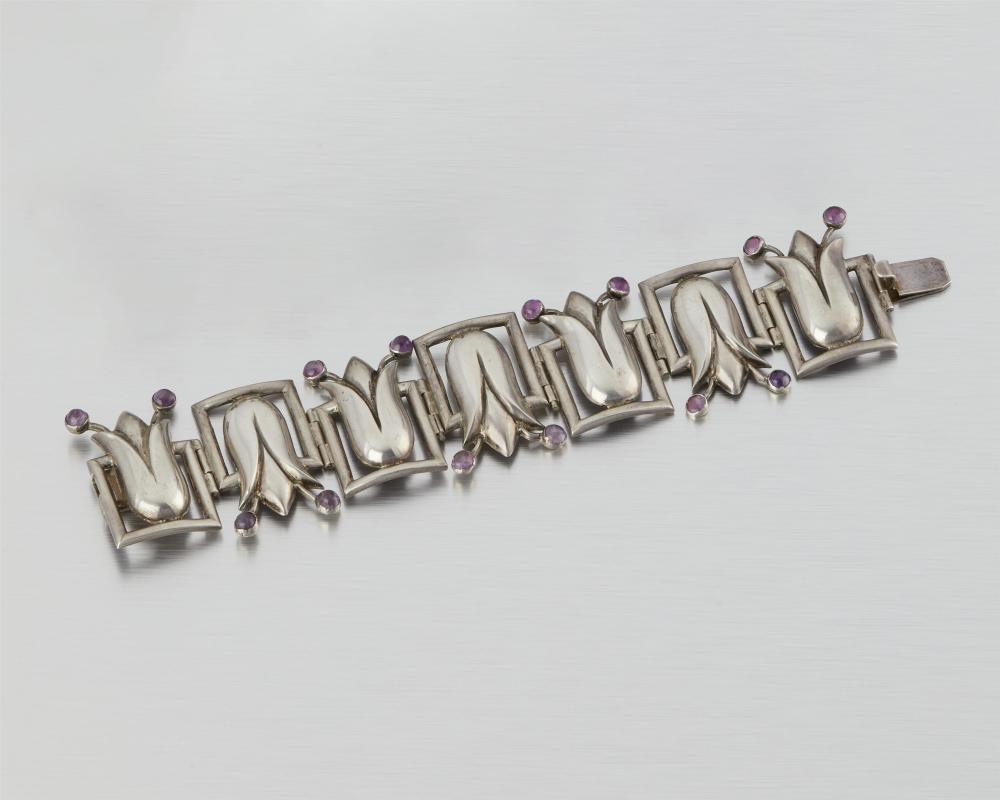 A FRED DAVIS SILVER AND AMETHYST