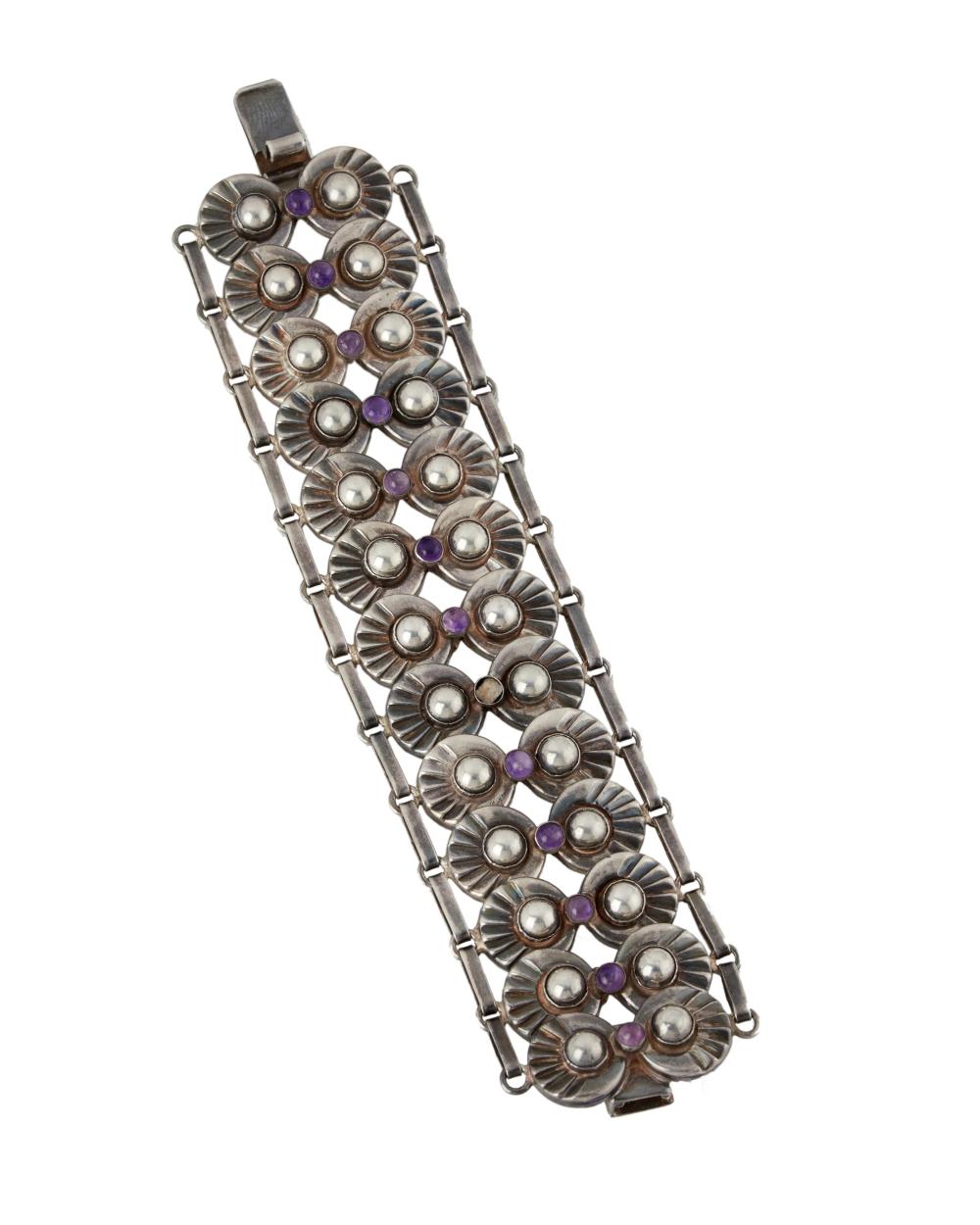 A FRED DAVIS SILVER AND AMETHYST