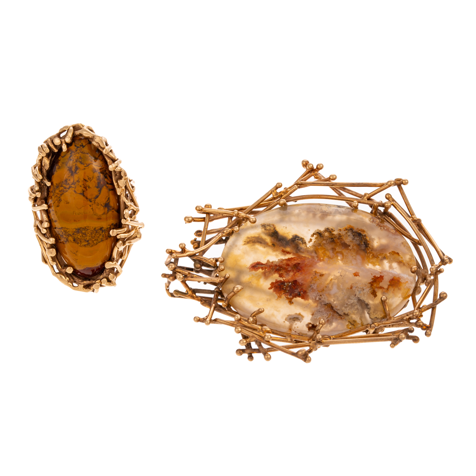 A FREEFORM JASPER RING & MOSS AGATE