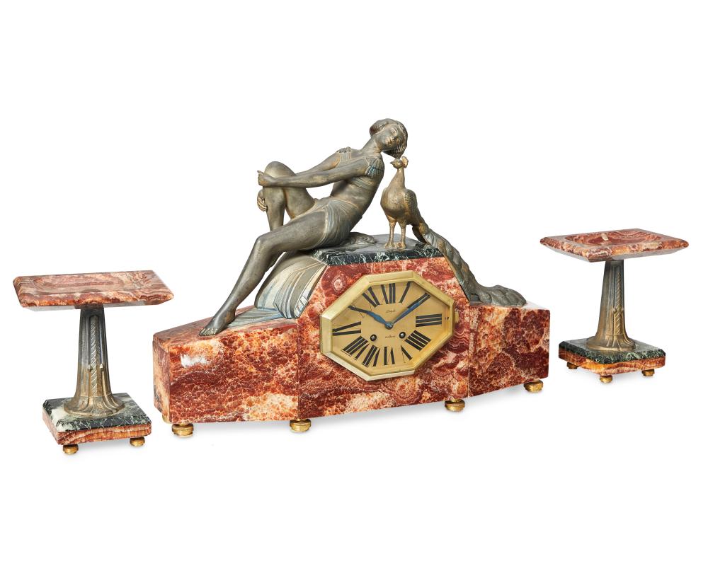 A FRENCH ART DECO CLOCK AND