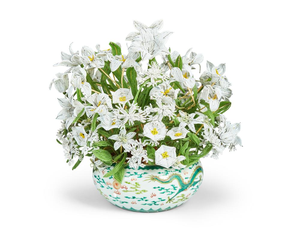 A FRENCH BEADED FLORAL